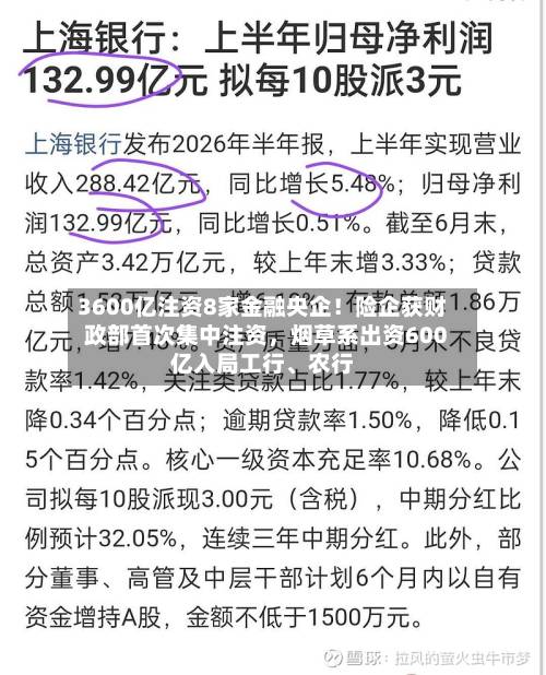 3600亿注资8家金融央企！险企获财政部首次集中注资，烟草系出资600亿入局工行、农行-第2张图片