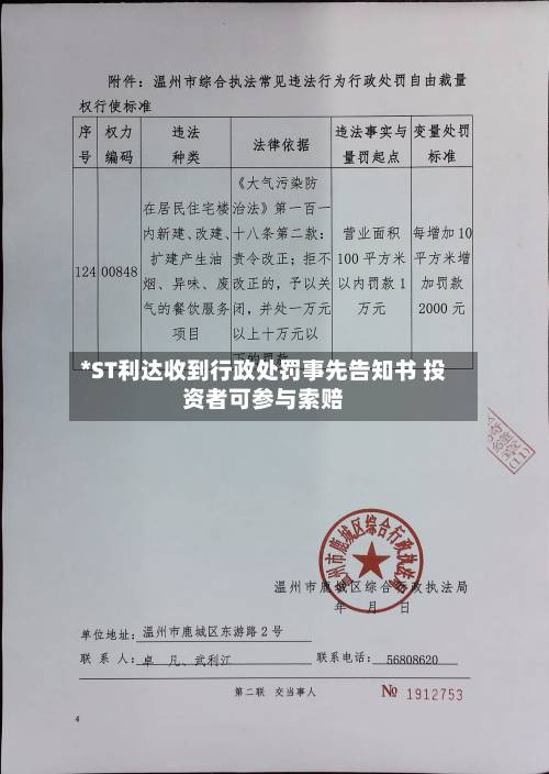 *ST利达收到行政处罚事先告知书 投资者可参与索赔