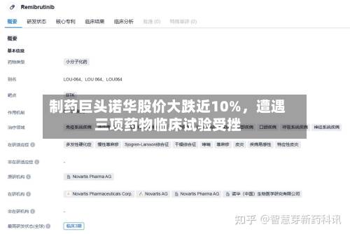制药巨头诺华股价大跌近10%，遭遇三项药物临床试验受挫