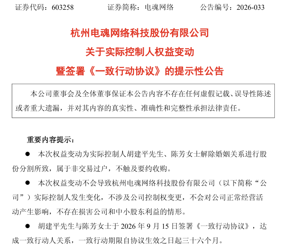 603258，实控人夫妇离婚！“分手费”接近1亿元