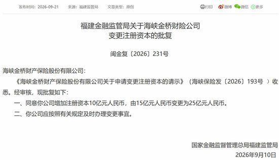海峡保险10亿增资就位！董事长转任总经理，福建投资集团指派“新帅”后又成控制类股东